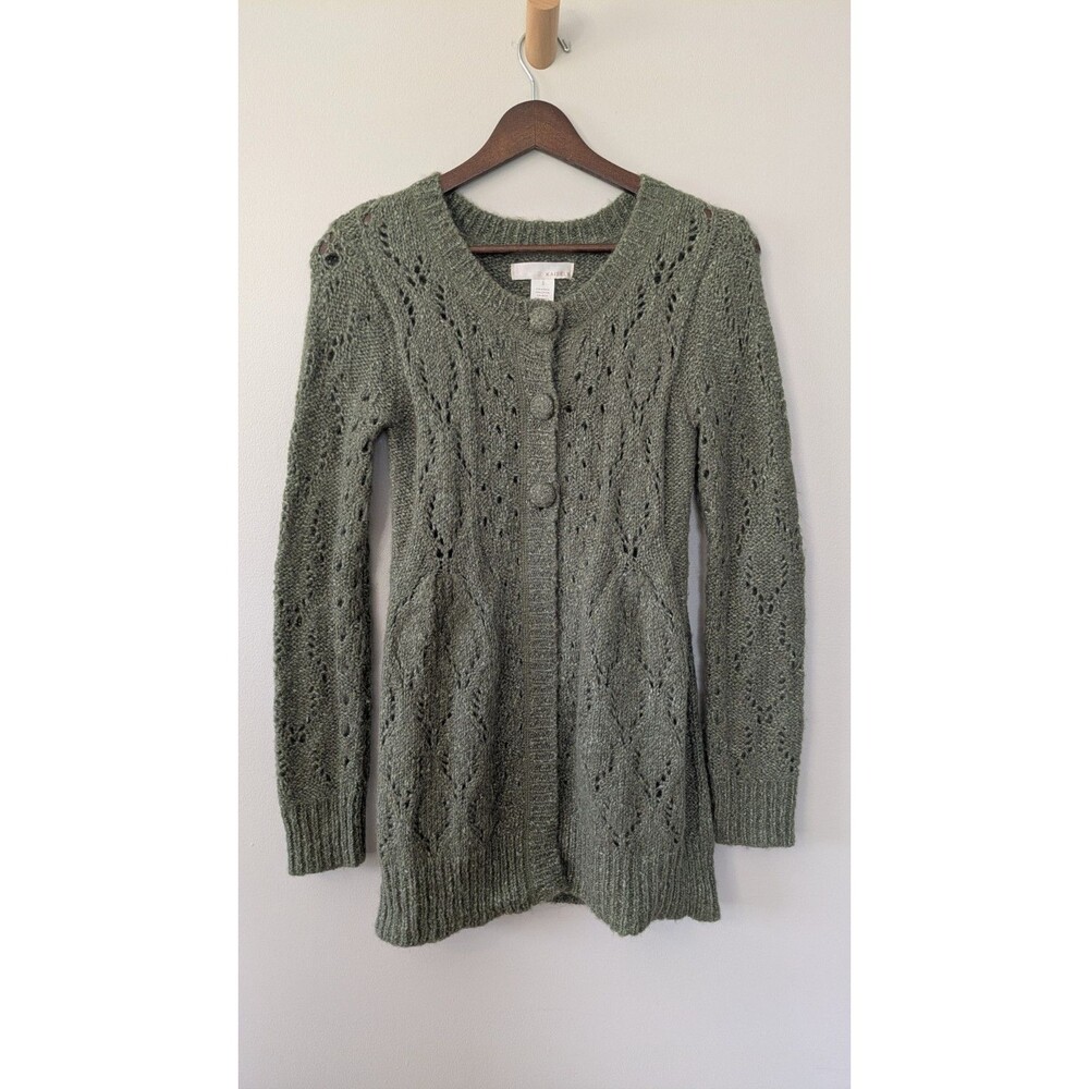 Womens Pointelle Knit Sweater Cardigan Alpaca Wool Y2K Babydoll Cottage Granny S
